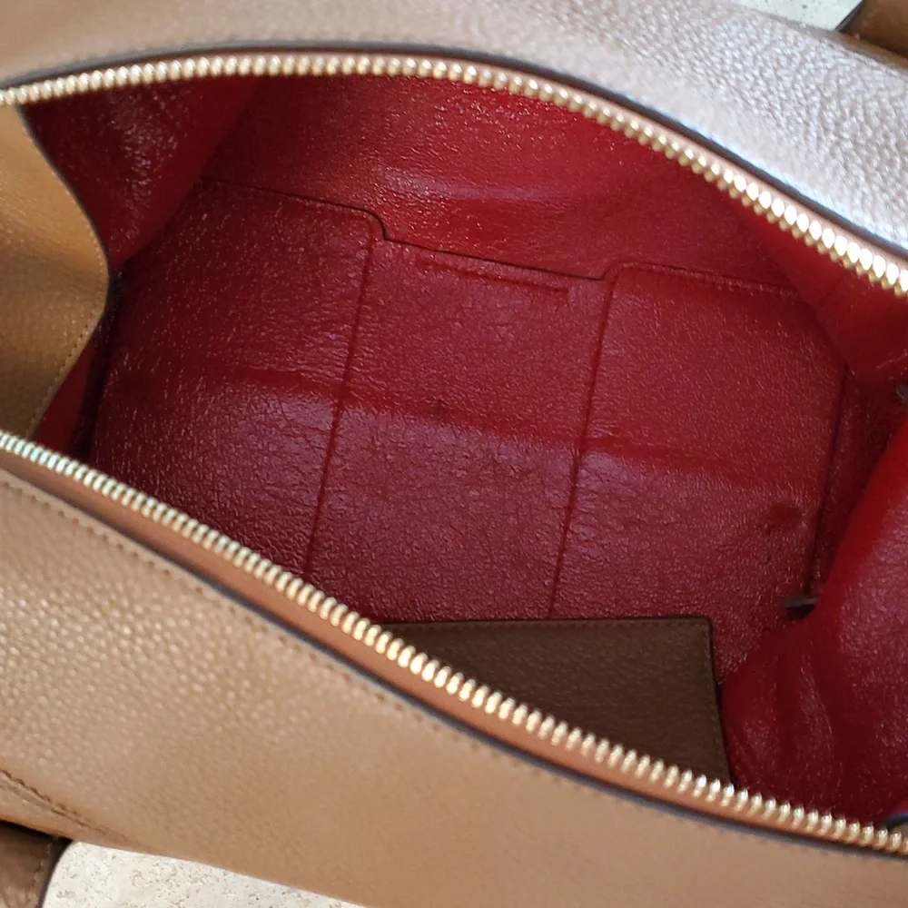 Tory burch Satchel rich Brown Leather Handbag with Red Accent - Picture 6 of 12